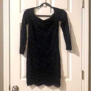 Navy Blue Off-Shoulder Lace Dress.